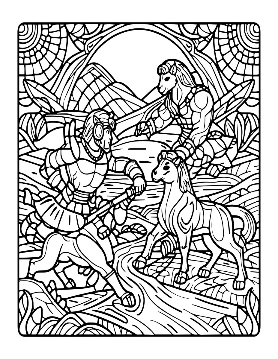 Centaur with Hercules - free printable coloring page