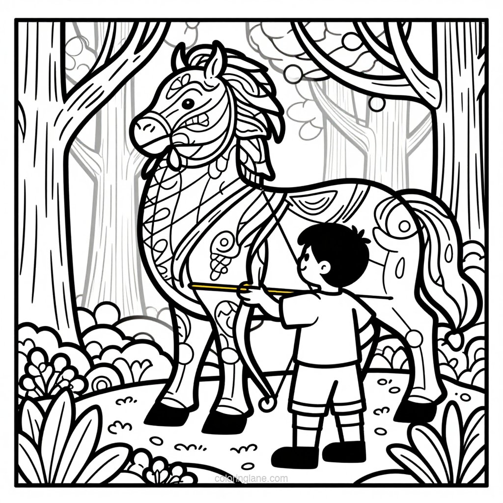 Centaur Teaching Archery - free printable coloring page
