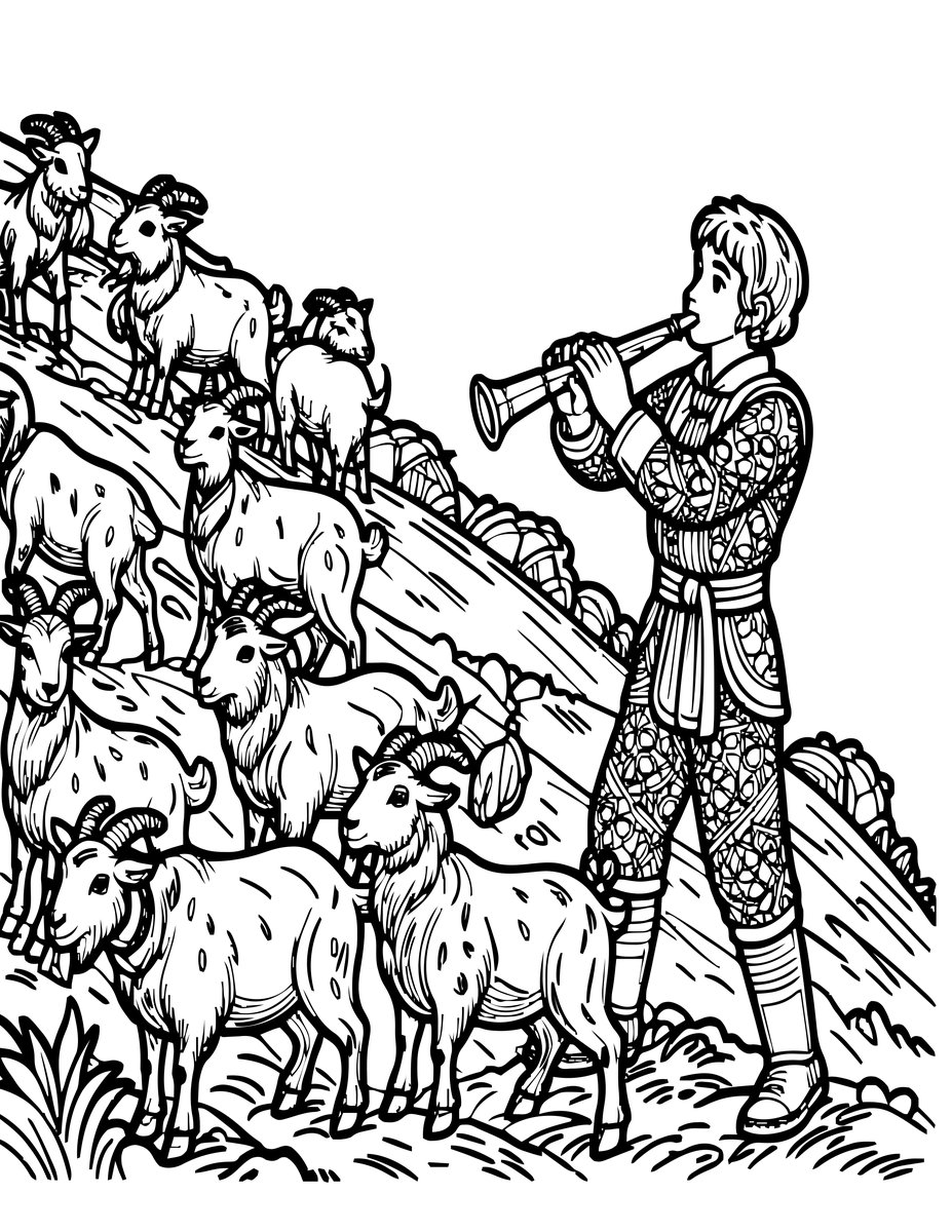 Satyr and Goats - free printable coloring page