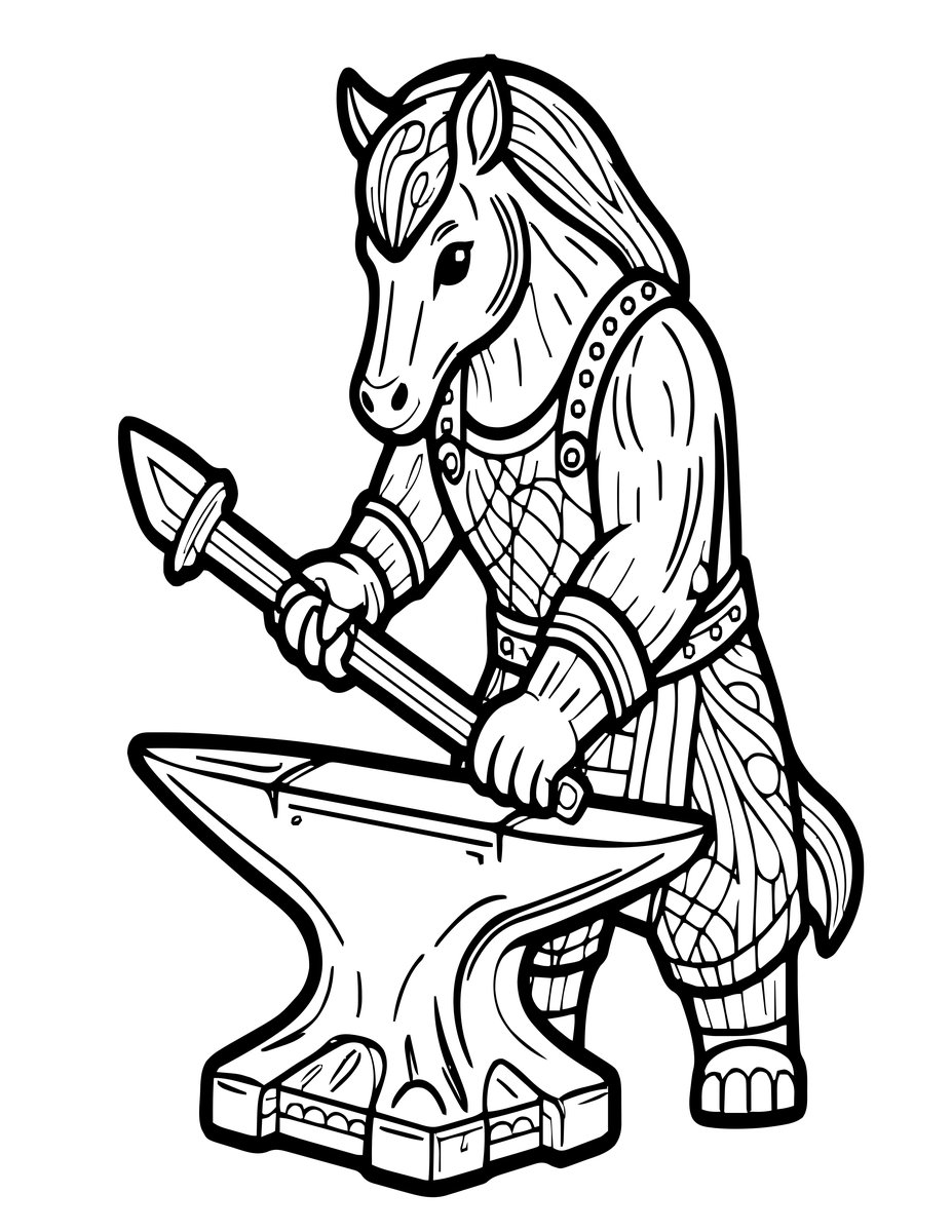 Centaur at Forge - free printable coloring page