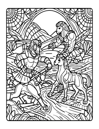 Centaur with Hercules - Free printable coloring page