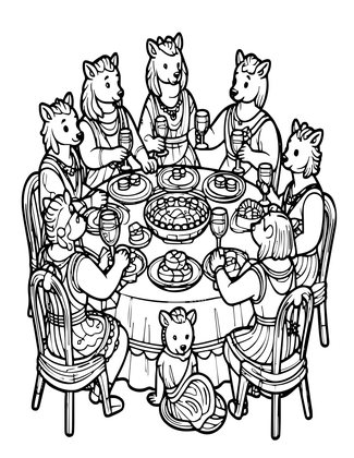 Satyrs Feasting - Free printable coloring page