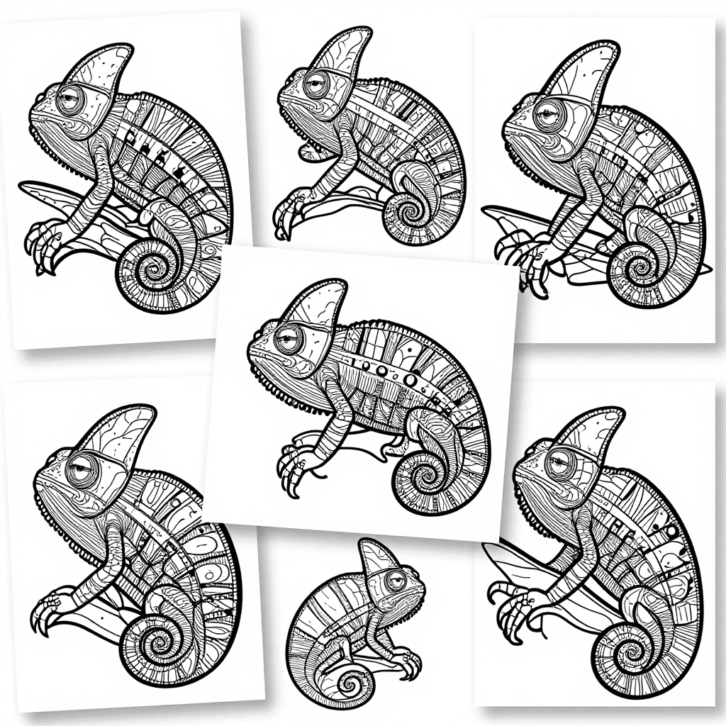 Chameleon Portraits coloring pages collection - 30 free printable pages