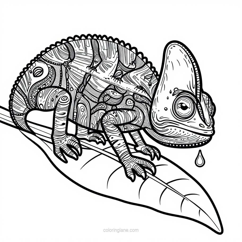 Chameleon and Flower - free printable coloring page