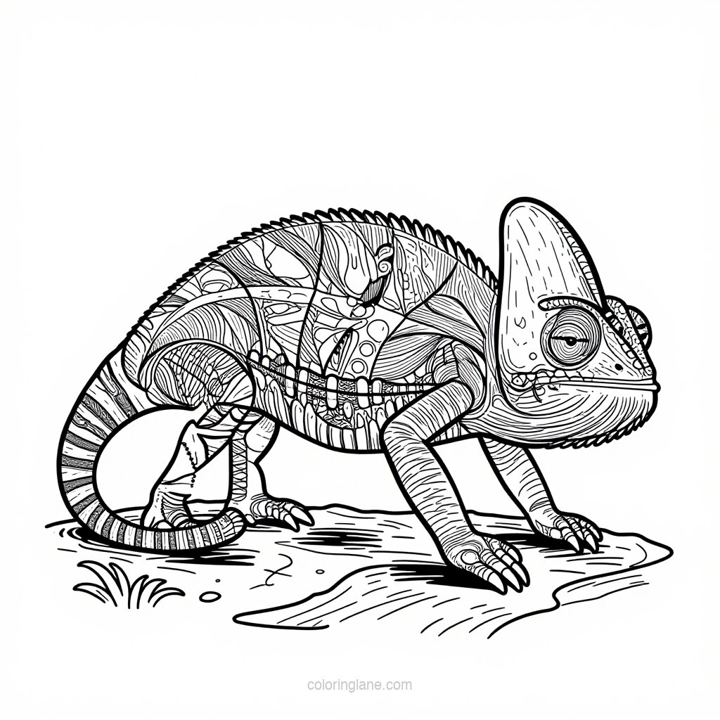 Chameleon Walking - free printable coloring page