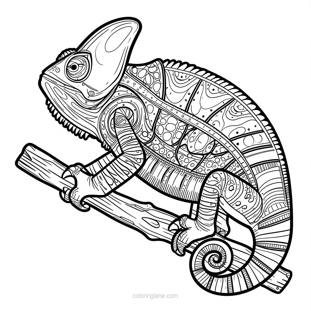 Chameleon in Foliage - free printable coloring page