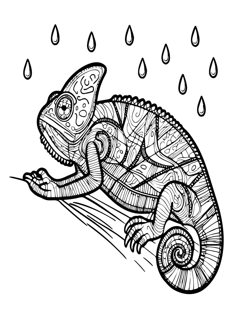 Chameleon Rain - free printable coloring page