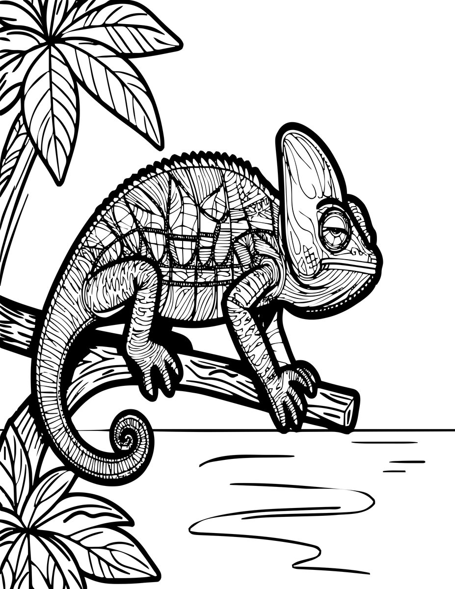 Chameleon Sunset - free printable coloring page