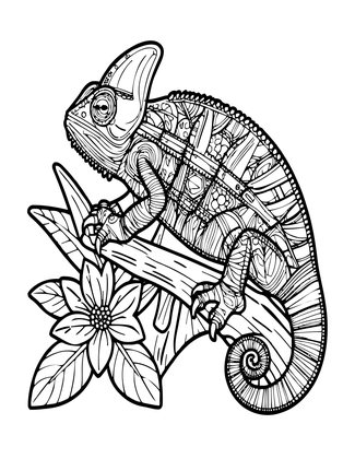 Chameleon and Flower - Free printable coloring page