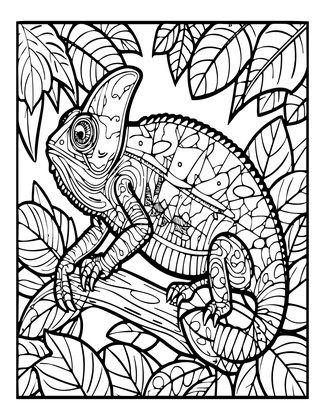 Chameleon in Foliage - Free printable coloring page