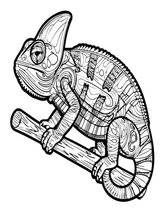 Chameleon on Branch - Free printable coloring page