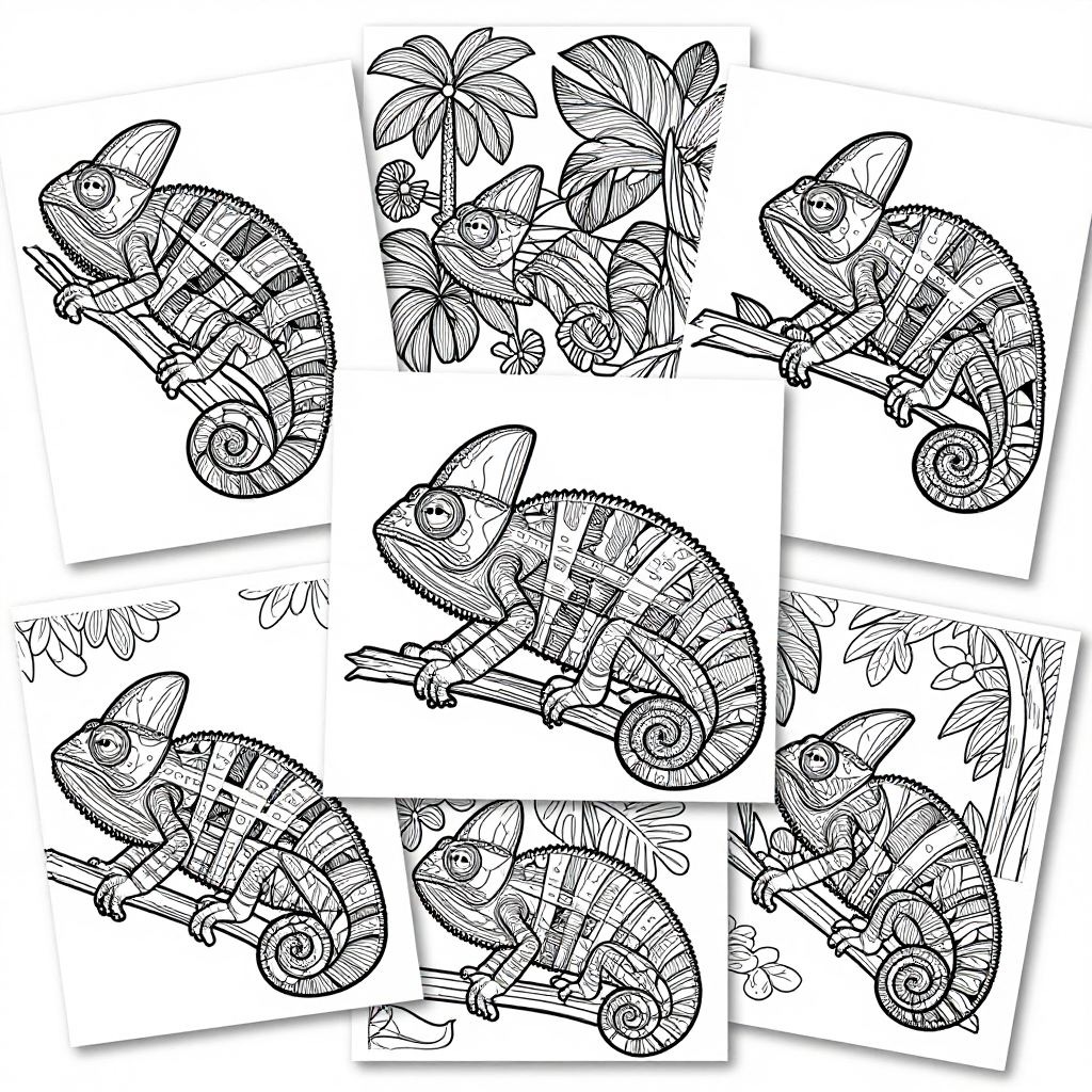 Chameleon Rainforest coloring pages collection - 30 free printable pages