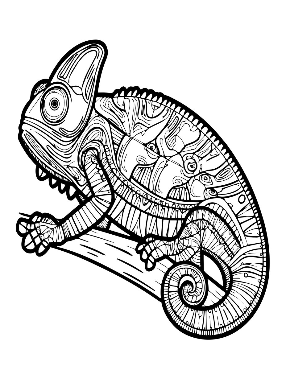Chameleon Sunbathing - free printable coloring page
