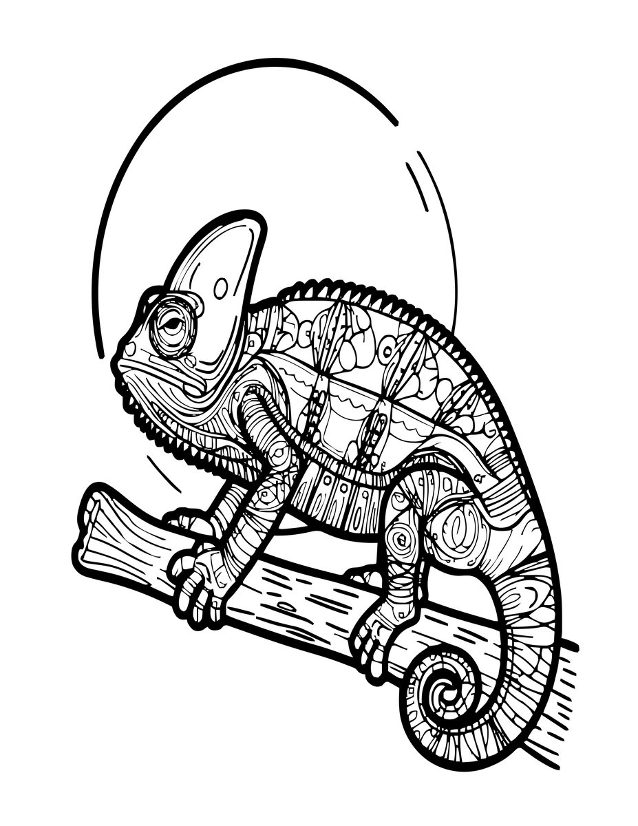Chameleon and Moon - free printable coloring page