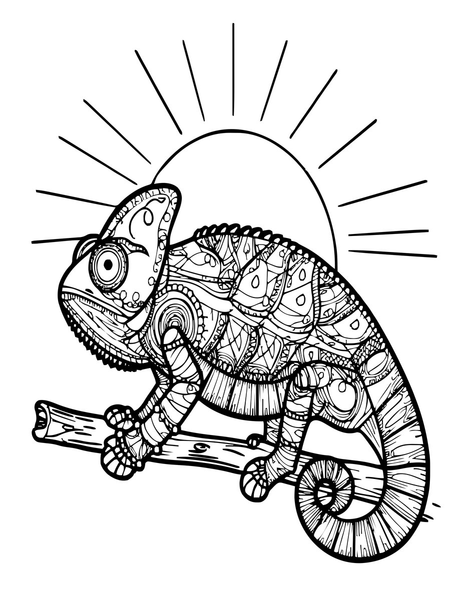 Chameleon at Sunrise - free printable coloring page