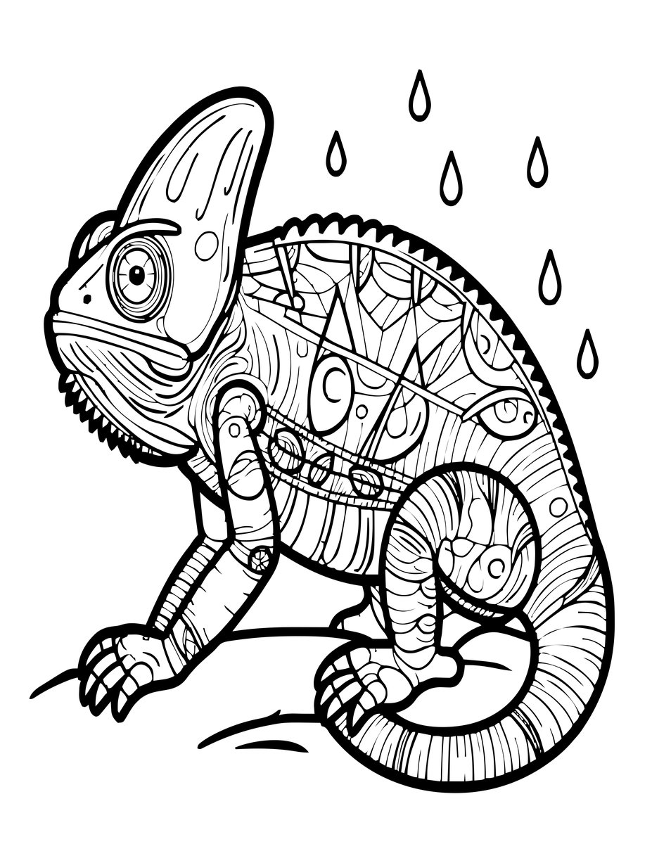 Chameleon and Rain - free printable coloring page