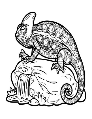 Chameleon and Waterfall - Free printable coloring page