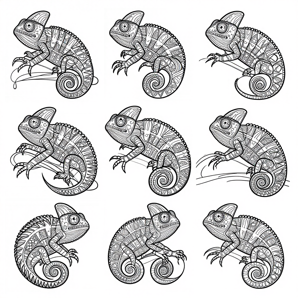 Chameleons coloring pages collection - 30 free printable pages