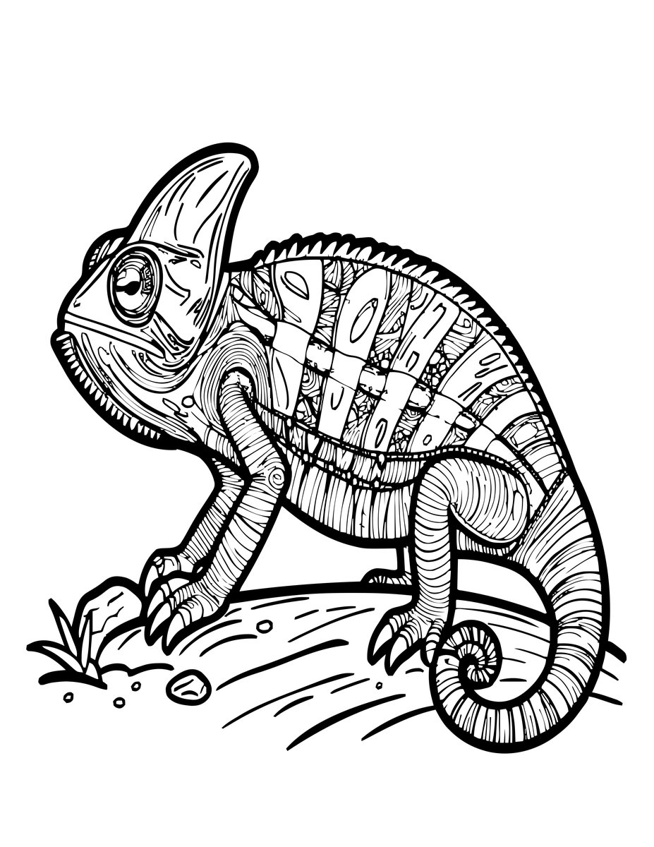 Chameleon in Desert - free printable coloring page