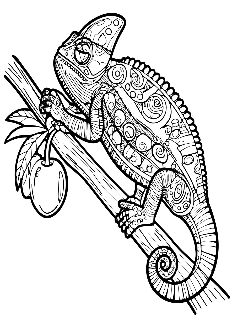 Chameleon and Fruit - free printable coloring page