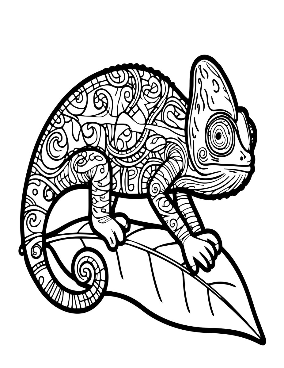 Chameleon and Snail - free printable coloring page