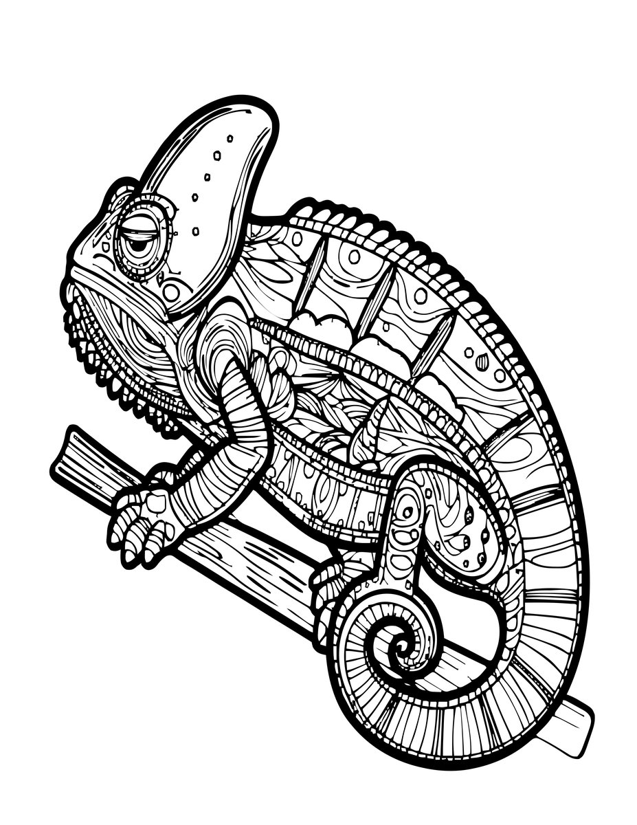 Chameleon Artwork - free printable coloring page