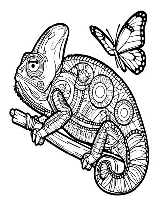 Chameleon and Butterfly - Free printable coloring page