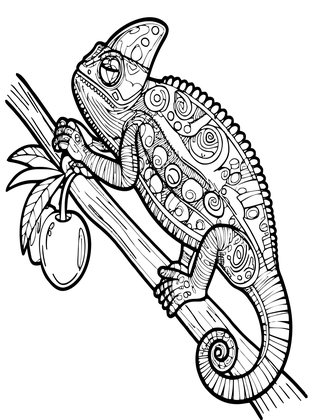 Chameleon and Fruit - Free printable coloring page