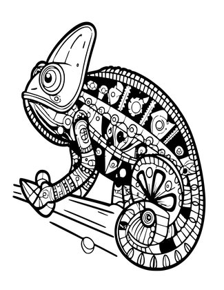 Folk Art Chameleon - Free printable coloring page