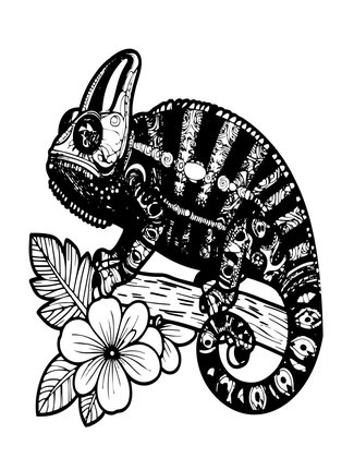 Chameleon and Flowers - Free printable coloring page
