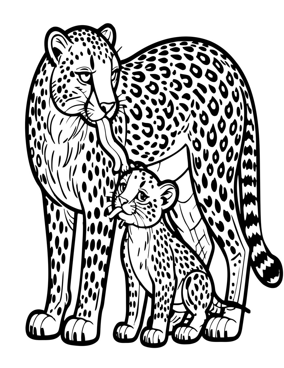 Cheetah Grooming - free printable coloring page