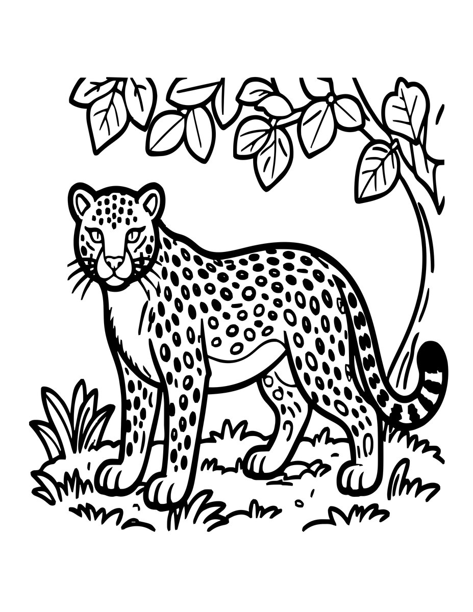 Cheetah Stretch - free printable coloring page