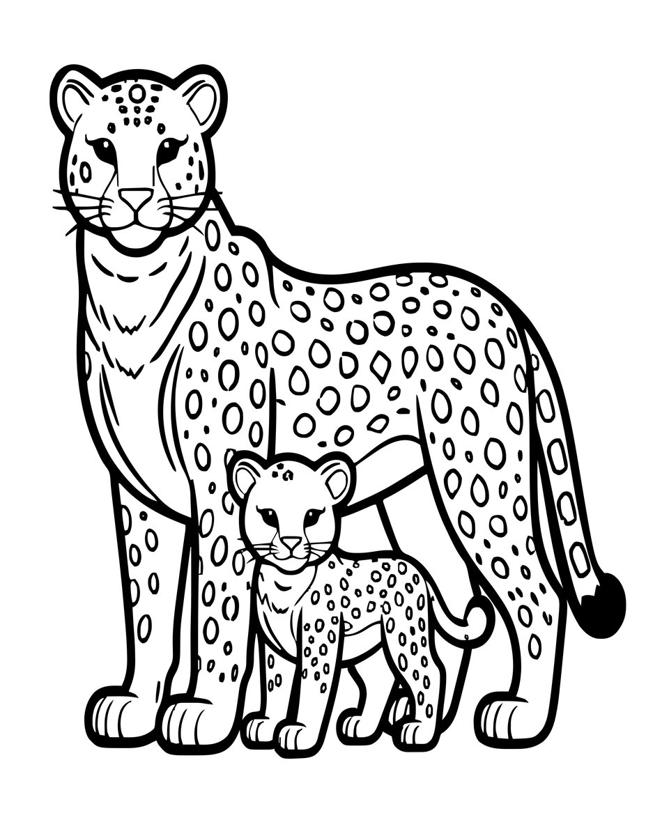 Cheetah and Cub - free printable coloring page