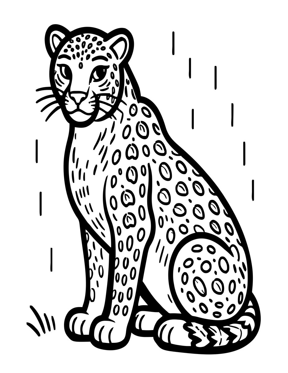 Cheetah Rain - free printable coloring page