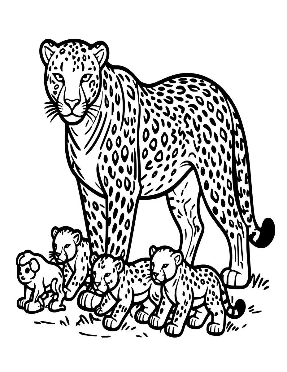 Cheetah Teaching - free printable coloring page