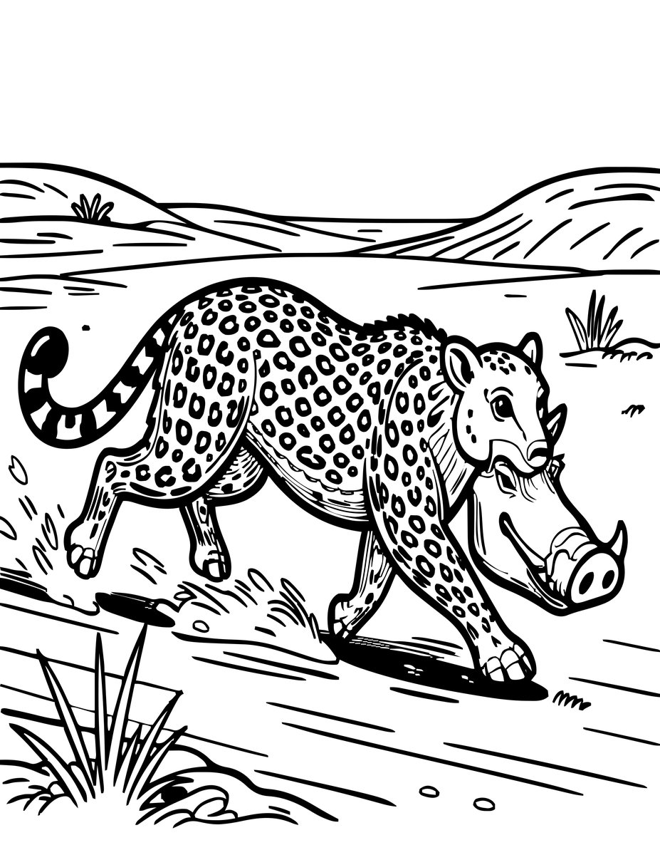 Cheetah and Warthog - free printable coloring page