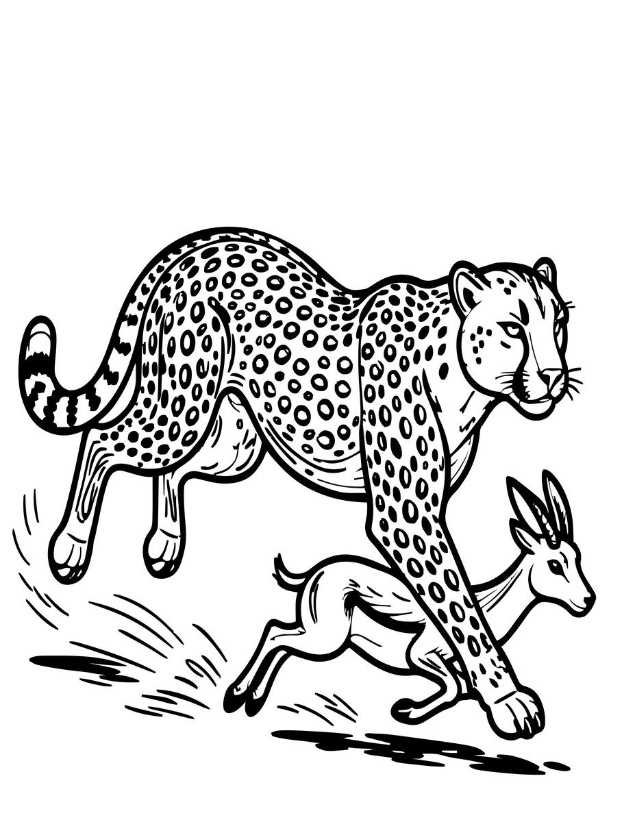 Cheetah and Gazelle - free printable coloring page