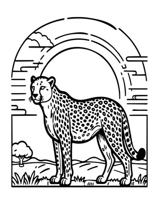 Cheetah at Sunrise - Free printable coloring page