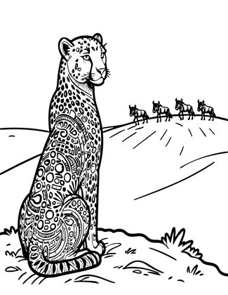 Cheetah and Wildebeest - Free printable coloring page