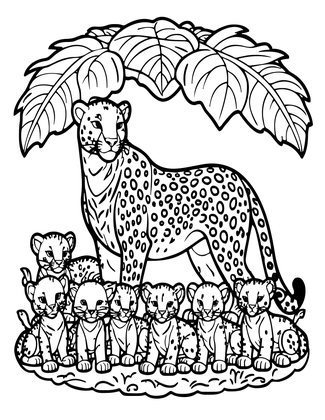 Cheetah Family - Free printable coloring page