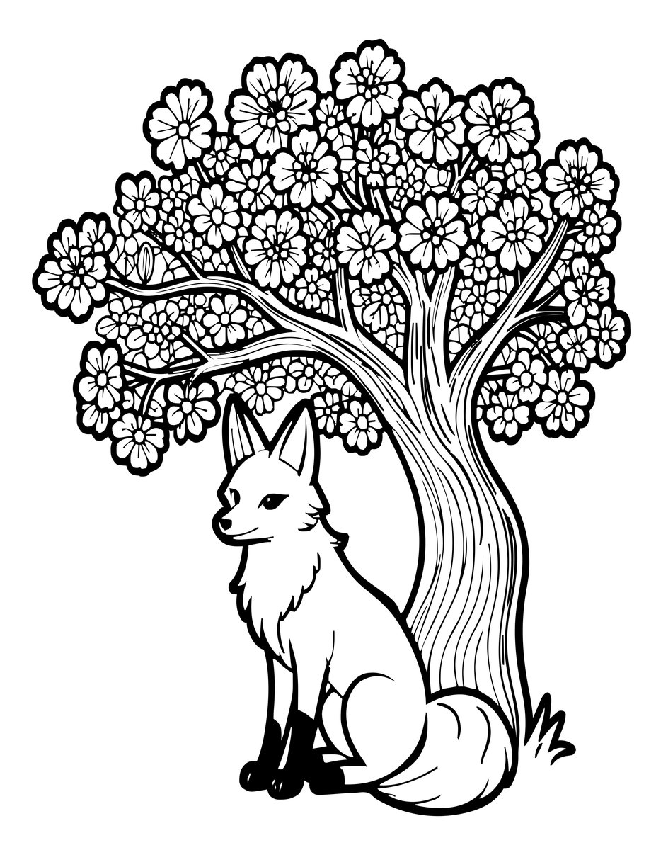 Blossom and Fox - free printable coloring page