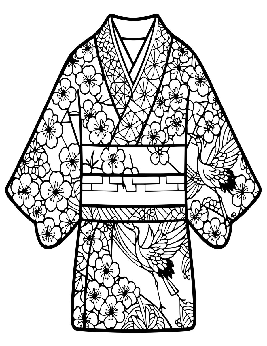 Blossom Kimono - free printable coloring page