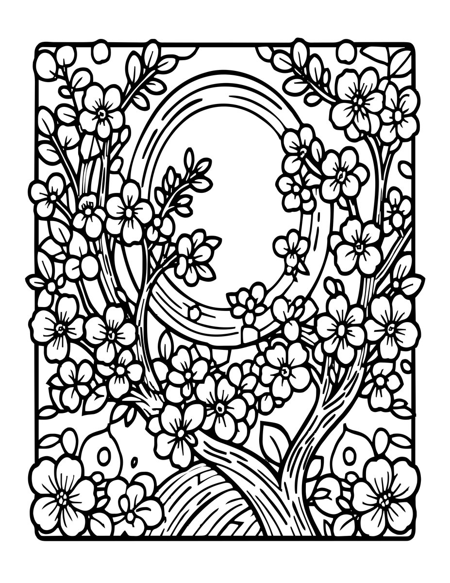 Blossom and Moon - free printable coloring page