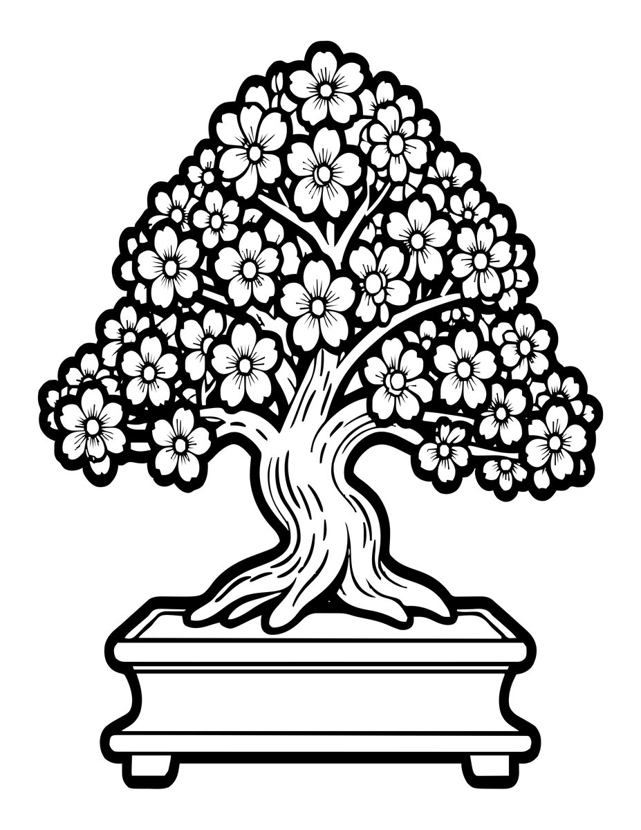 Bonsai Cherry - free printable coloring page