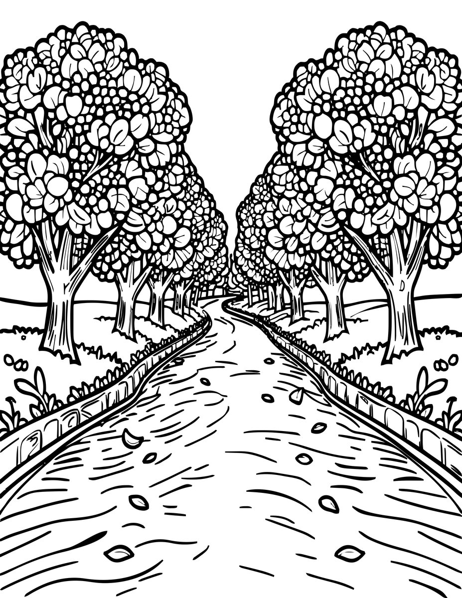 Cherry Blossom River - free printable coloring page