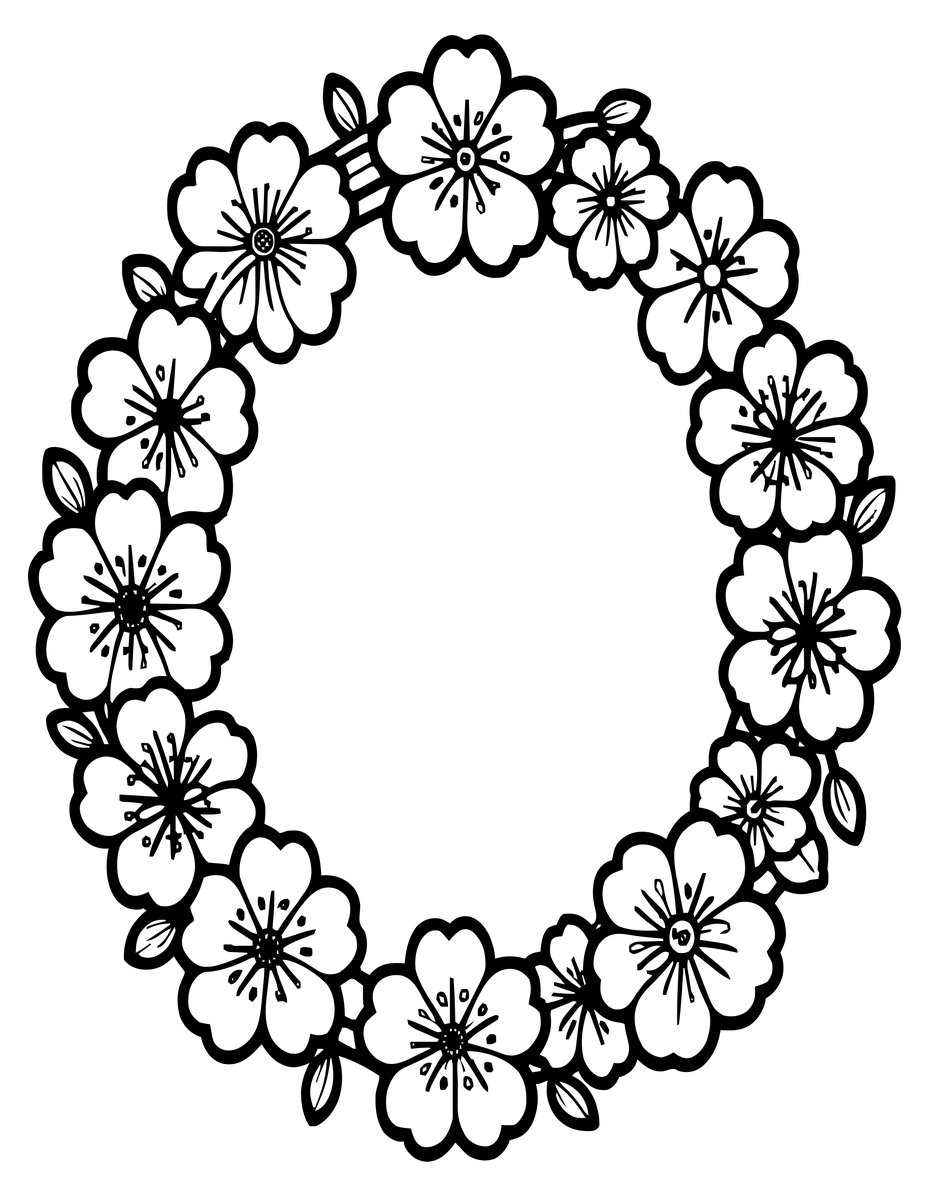 Cherry Blossom Wreath - free printable coloring page