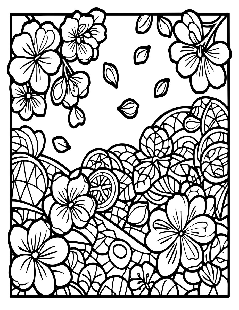 Falling Petals - free printable coloring page