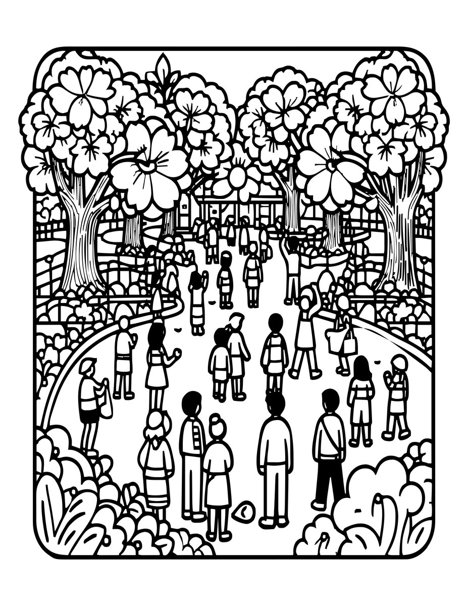 Cherry Blossom Festival - free printable coloring page