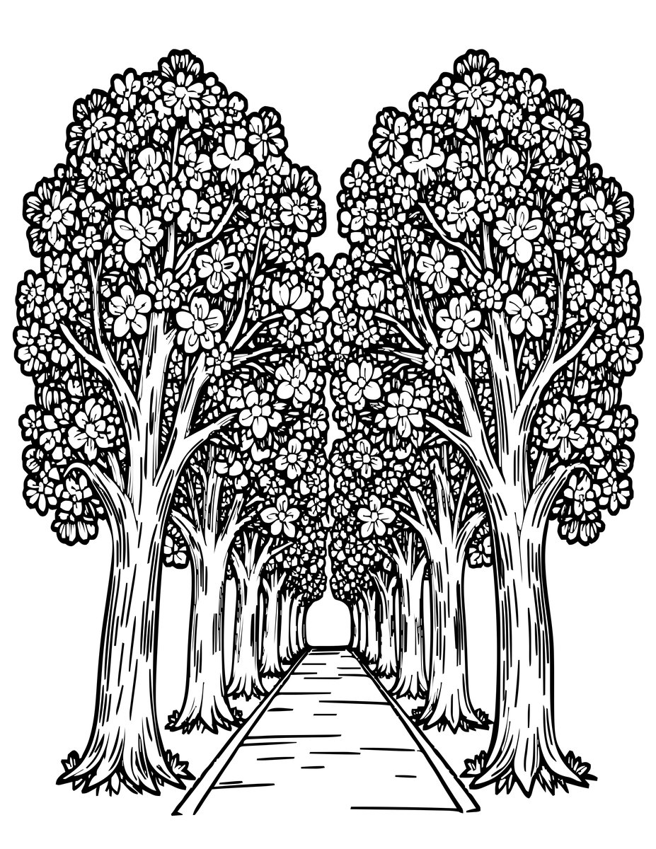 Blossom Tunnel - free printable coloring page