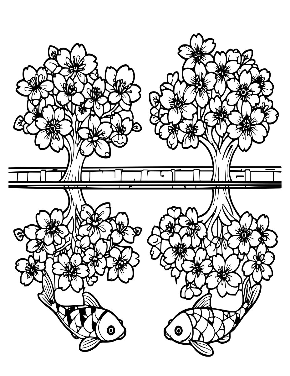 Blossom Water Reflection - free printable coloring page